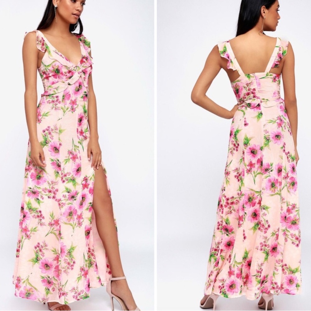 EUC Lulu's Pink Plunge Maxi Sundress